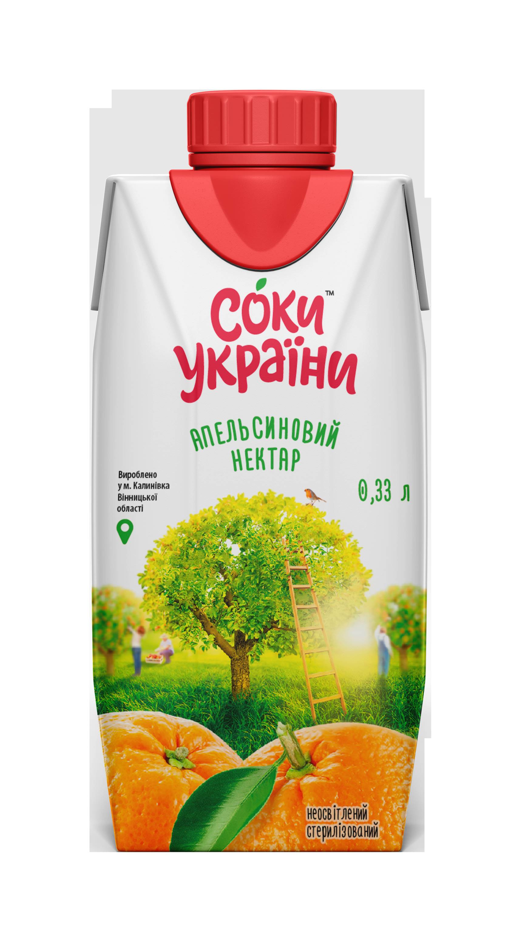 Нектар апельсиновий ТМ "Соки України" 0,33л